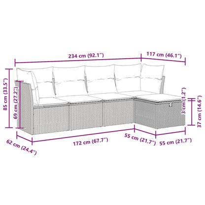 5 pcs conjunto de sofás p/ jardim com almofadões vime PE bege