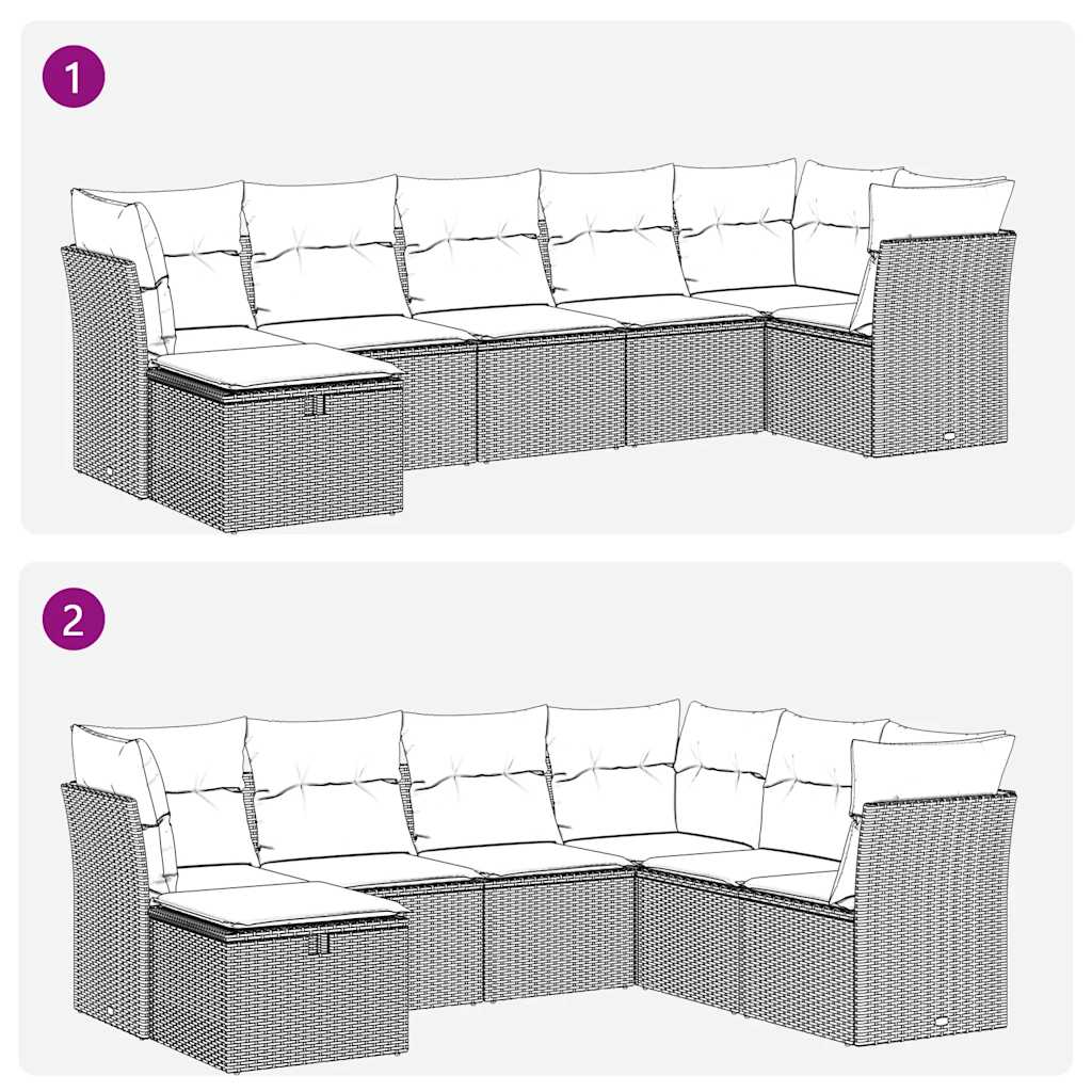 7 pcs conj. sofás jardim com almofadões vime PE cinzento-claro