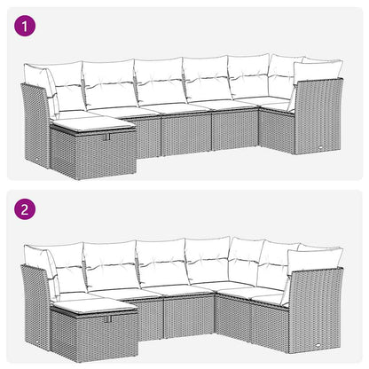 7 pcs conj. sofás jardim com almofadões vime PE cinzento-claro