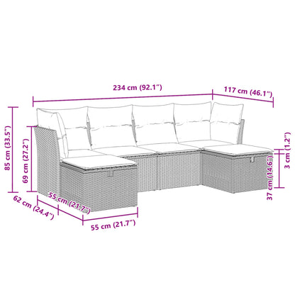 6 pcs conjunto de sofás p/ jardim com almofadões vime PE bege