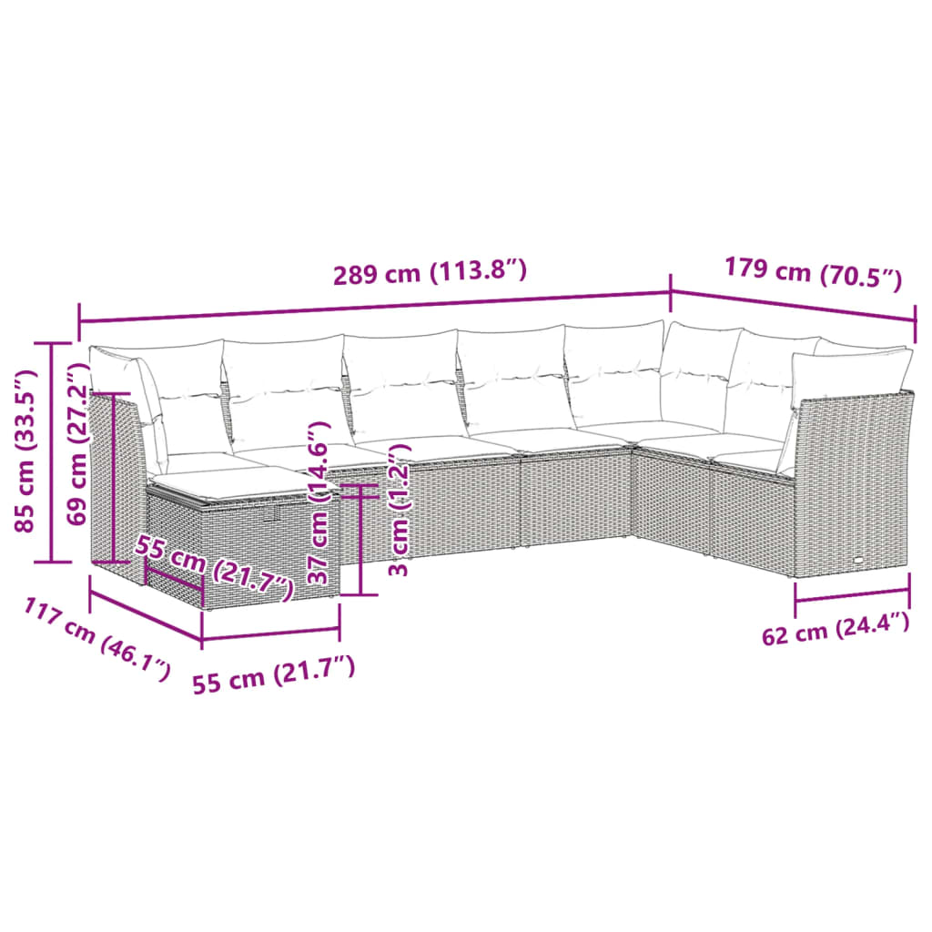 8 pcs conjunto sofás de jardim com almofadões vime PE preto