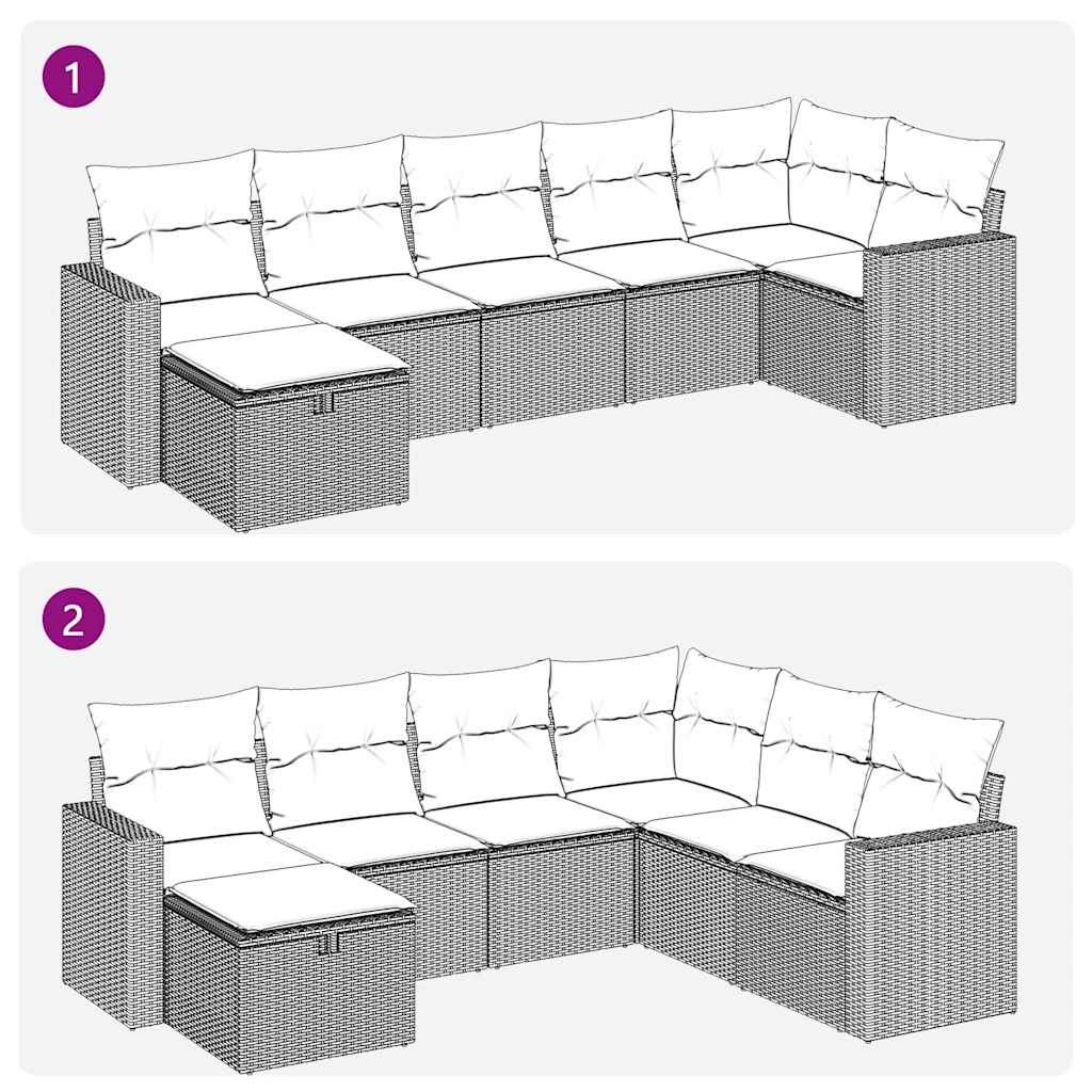 7 pcs conjunto de sofás p/ jardim c/ almofadões vime PE preto