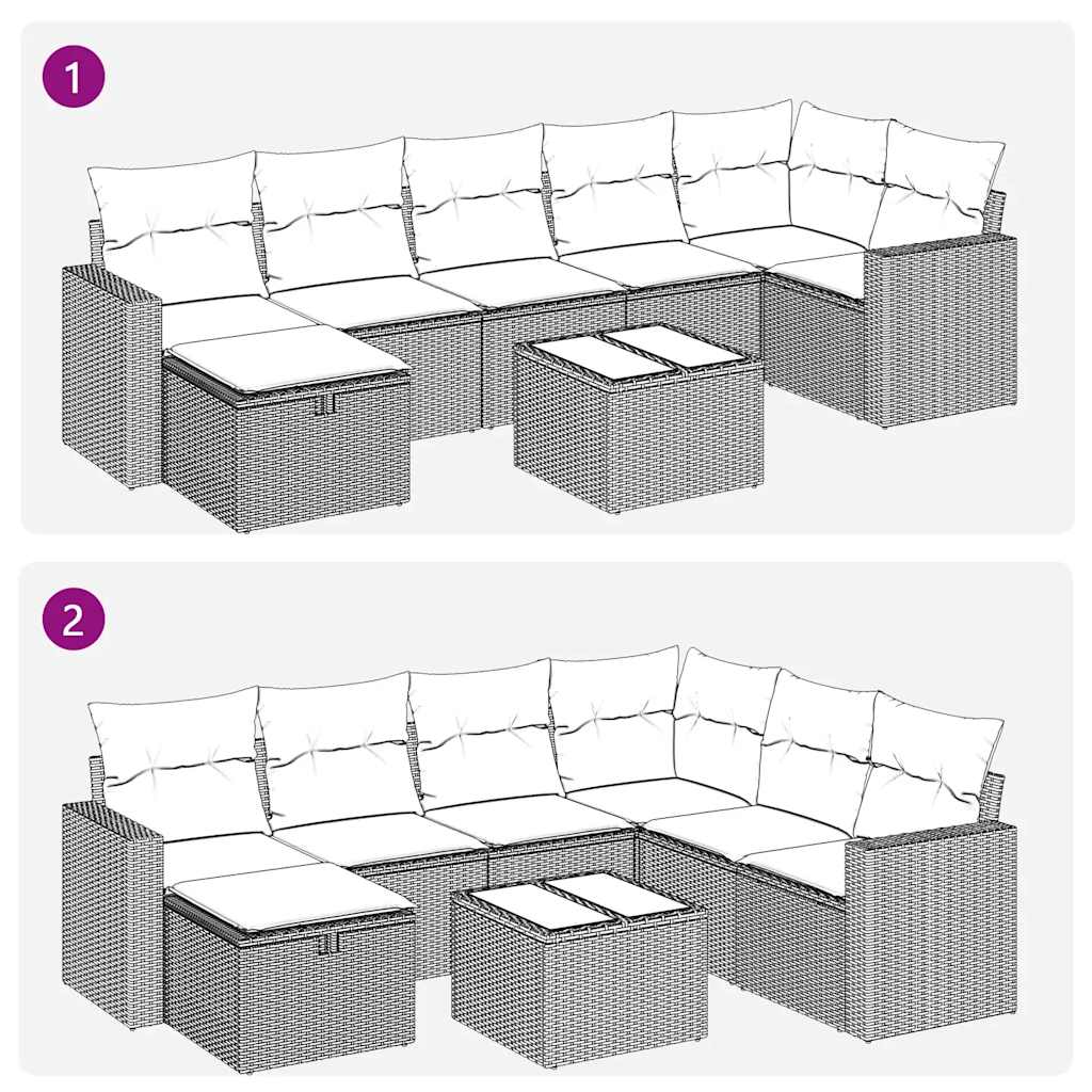 8 pcs conj. sofás jardim c/ almofadões vime PE cinzento-claro