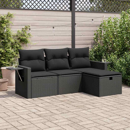 4 pcs conjunto de sofás para jardim c/ almofadões vime PE preto