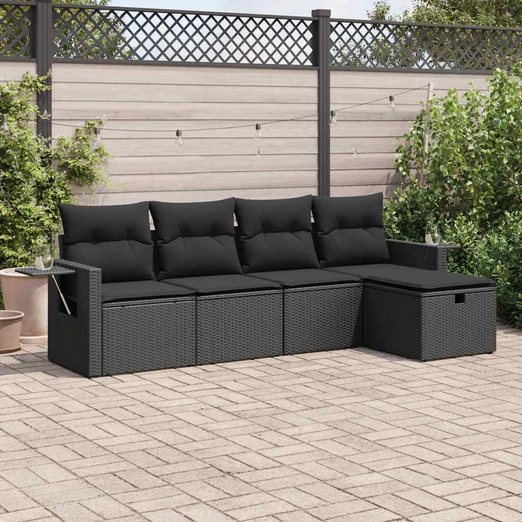 5 pcs conjunto sofás de jardim com almofadões vime PE preto