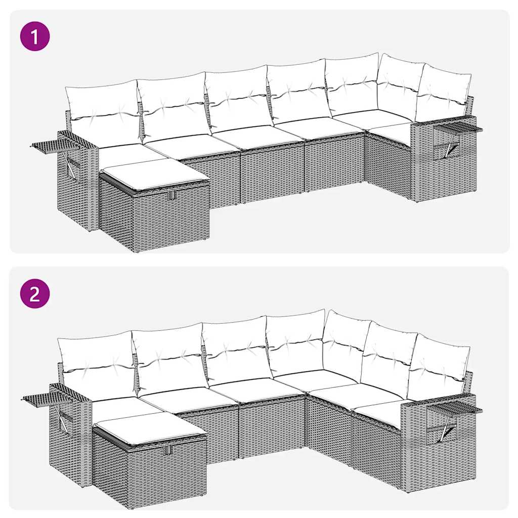 7 pcs conjunto de sofás p/ jardim c/ almofadões vime PE preto