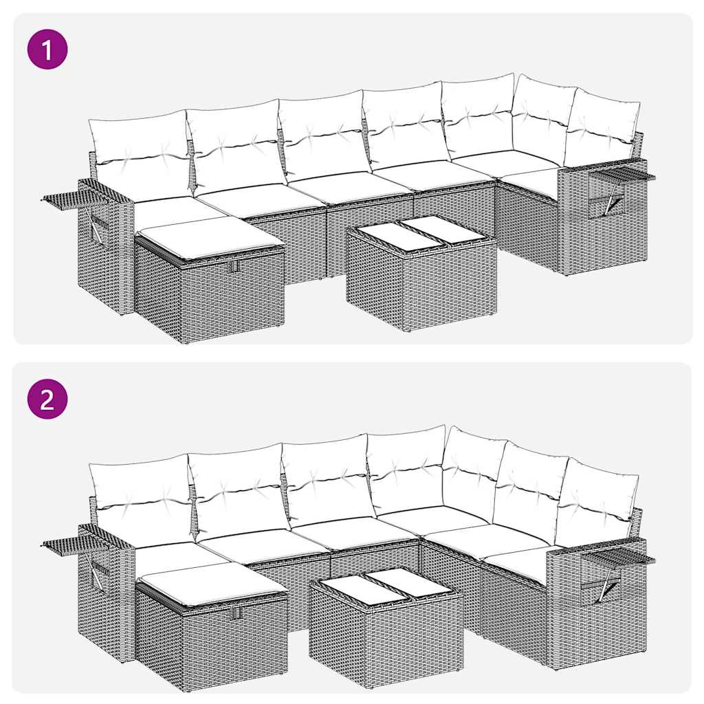 8 pcs conj. sofás jardim c/ almofadões vime PE cinzento-claro