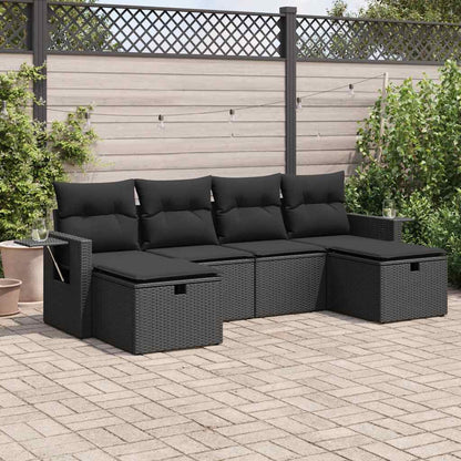 6 pcs conjunto sofás de jardim c/ almofadões vime PE preto