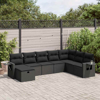 8 pcs conjunto sofás de jardim com almofadões vime PE preto