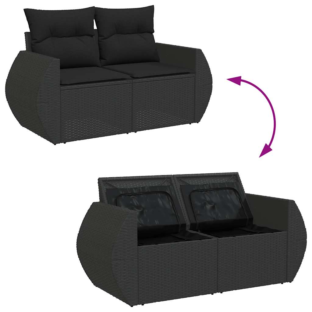 4 pcs conjunto de sofás para jardim c/ almofadões vime PE preto