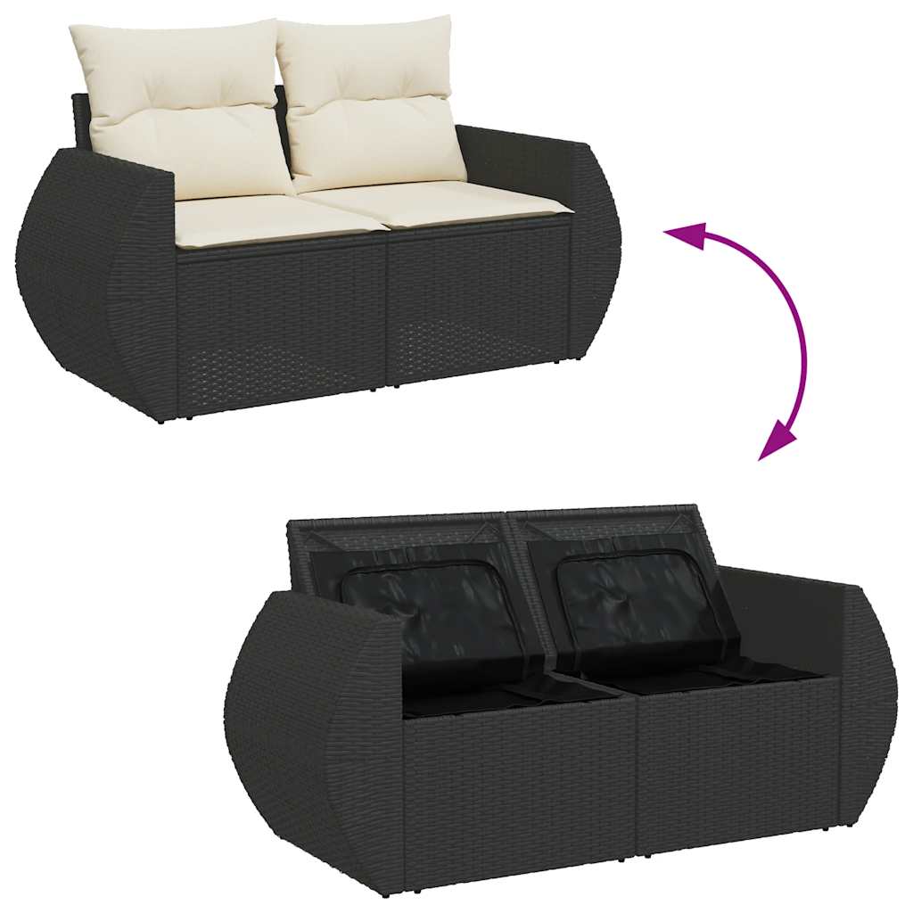 4 pcs conjunto de sofás para jardim c/ almofadões vime PE preto