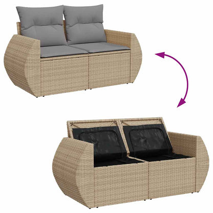 4 pcs conjunto de sofás para jardim c/ almofadões vime PE bege