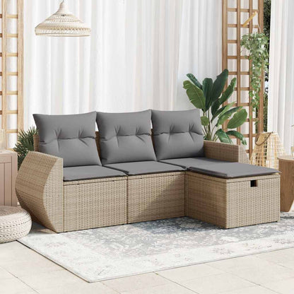 4 pcs conjunto de sofás para jardim c/ almofadões vime PE bege