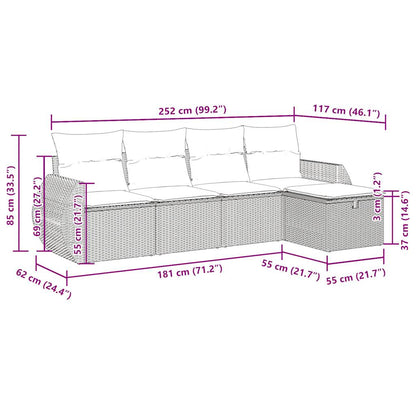 5 pcs conjunto sofás de jardim com almofadões vime PE preto