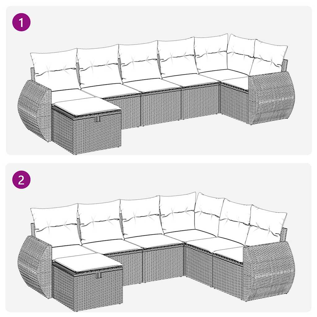 7 pcs conjunto de sofás p/ jardim c/ almofadões vime PE preto