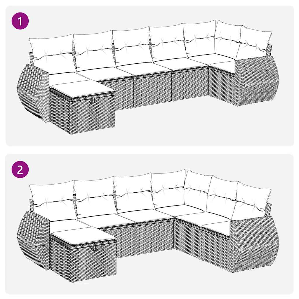 7 pcs conj. sofás jardim com almofadões vime PE cinzento-claro