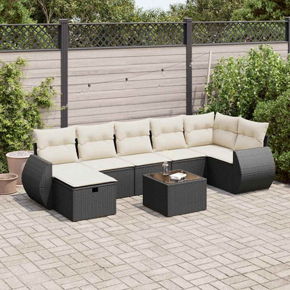 8 pcs conjunto sofás de jardim com almofadões vime PE preto