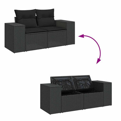 4 pcs conjunto de sofás para jardim c/ almofadões vime PE preto