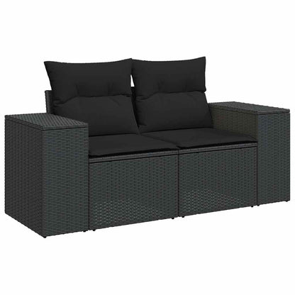 7 pcs conjunto de sofás p/ jardim c/ almofadões vime PE preto