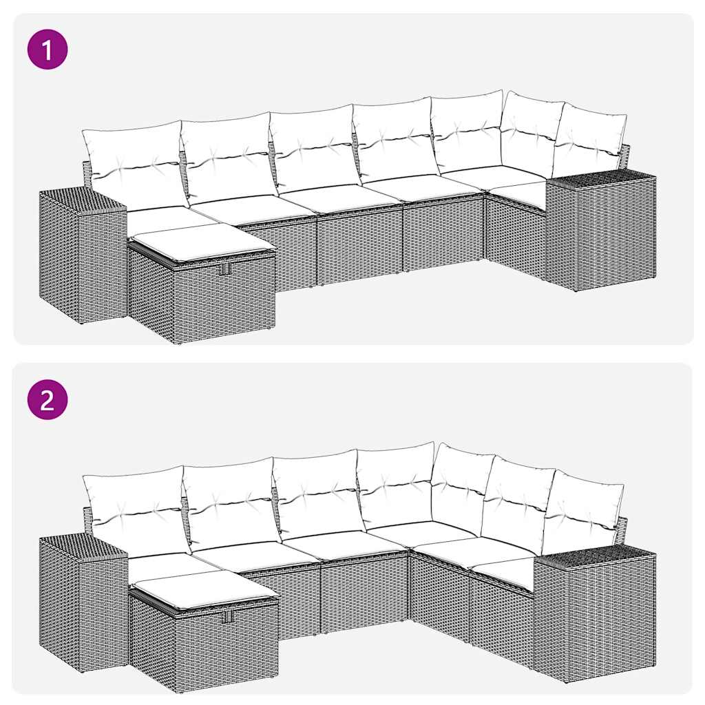 7 pcs conj. sofás jardim com almofadões vime PE cinzento-claro