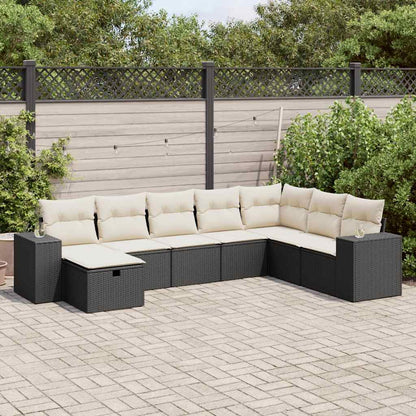 8 pcs conjunto sofás de jardim com almofadões vime PE preto