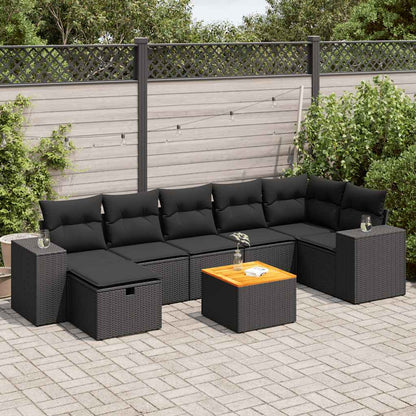 8 pcs conjunto sofás de jardim com almofadões vime PE preto