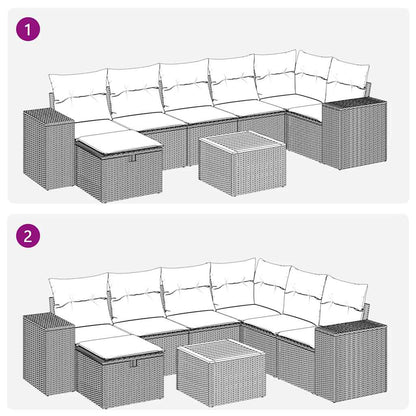 8 pcs conjunto de sofás p/ jardim com almofadões vime PE bege