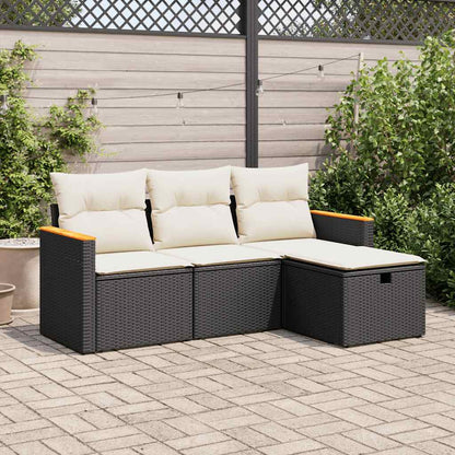 4 pcs conjunto de sofás para jardim c/ almofadões vime PE preto