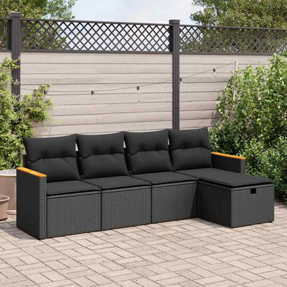 5 pcs conjunto sofás de jardim com almofadões vime PE preto