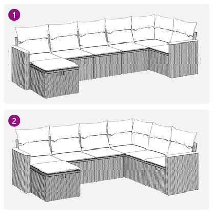 7 pcs conjunto de sofás p/ jardim c/ almofadões vime PE preto