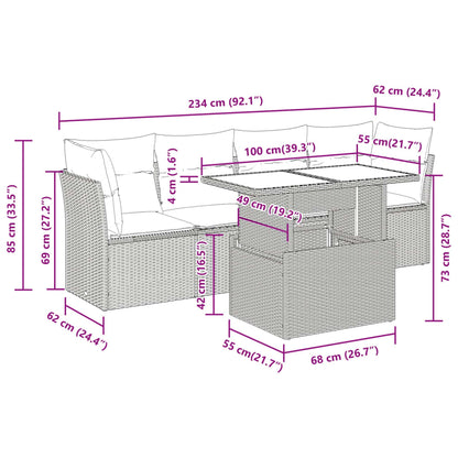 5 pcs conjunto sofás de jardim c/ almofadões vime PE cinzento