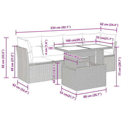 5 pcs conjunto sofás p/ jardim c/ almofadões vime PE castanho