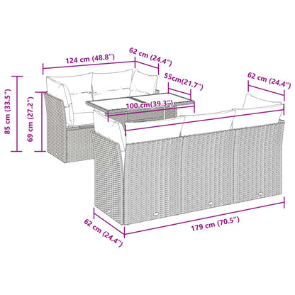 6 pcs conjunto sofás de jardim c/ almofadões vime PE preto