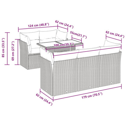 6 pcs conjunto de sofás p/ jardim com almofadões vime PE bege