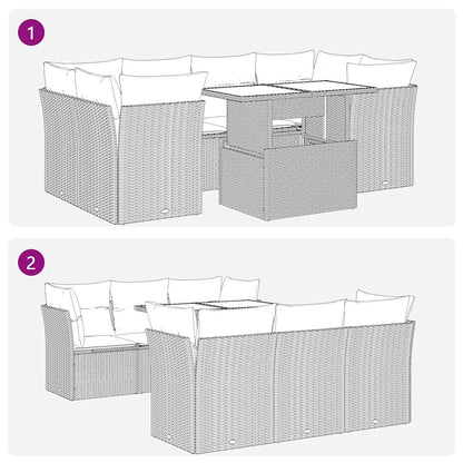 7 pcs conj. sofás jardim com almofadões vime PE cinzento-claro