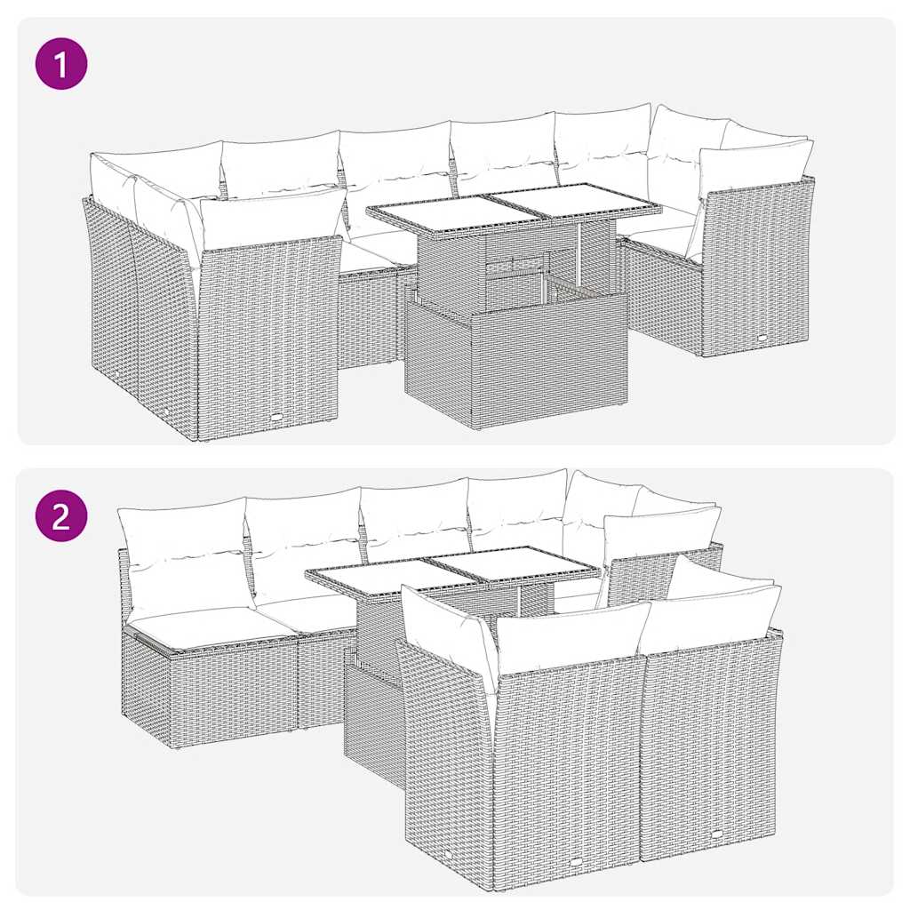 8 pcs conjunto sofás de jardim com almofadões vime PE preto