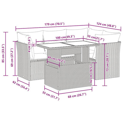 5 pcs conjunto sofás de jardim com almofadões vime PE preto