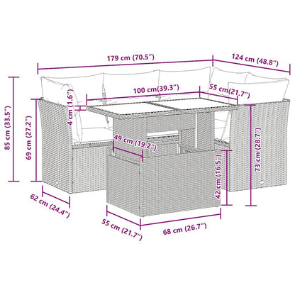 5 pcs conjunto de sofás p/ jardim com almofadões vime PE bege