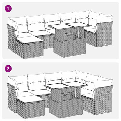 8 pcs conjunto sofás de jardim com almofadões vime PE preto