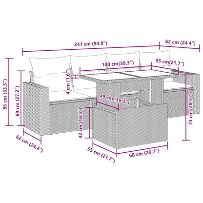 5 pcs conj. sofás jardim c/ almofadões vime PE cinzento-claro