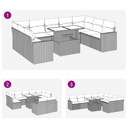 10 pcs conj. sofás jardim com almofadões vime PE cinzento-claro