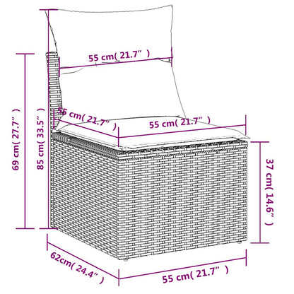 6 pcs conjunto sofás de jardim c/ almofadões vime PE preto