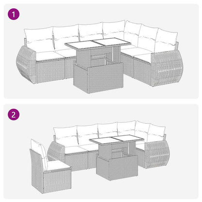 7 pcs conjunto de sofás p/ jardim com almofadões vime PE bege