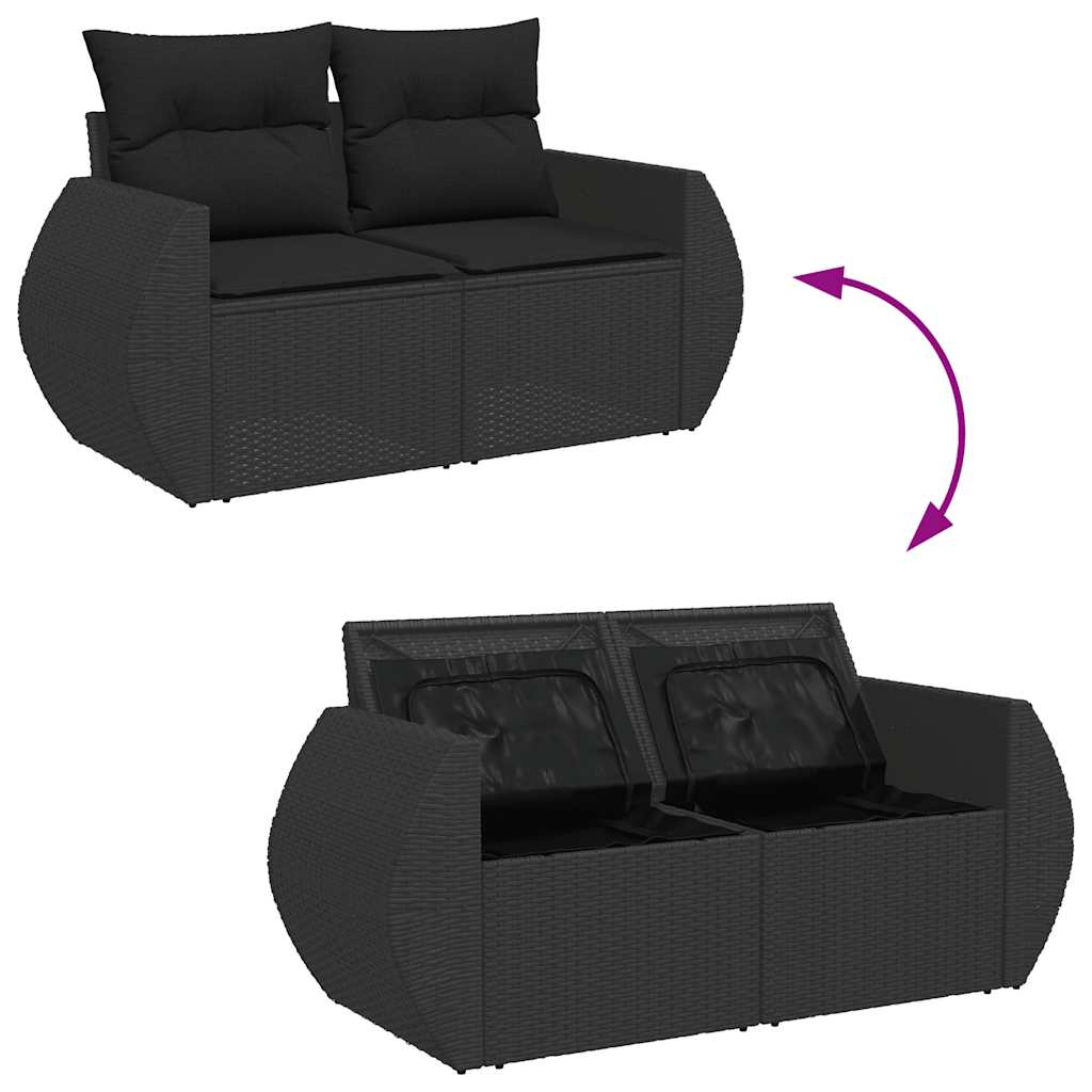 10 pcs conjunto sofás de jardim c/ almofadões vime PE preto