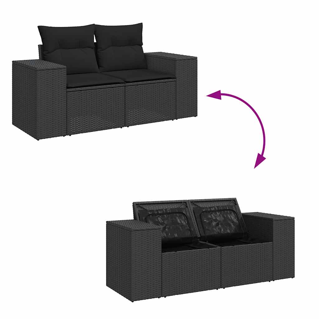 5 pcs conjunto sofás de jardim com almofadões vime PE preto