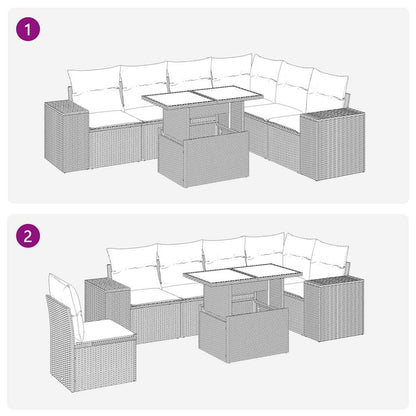 7 pcs conj. sofás jardim com almofadões vime PE cinzento-claro