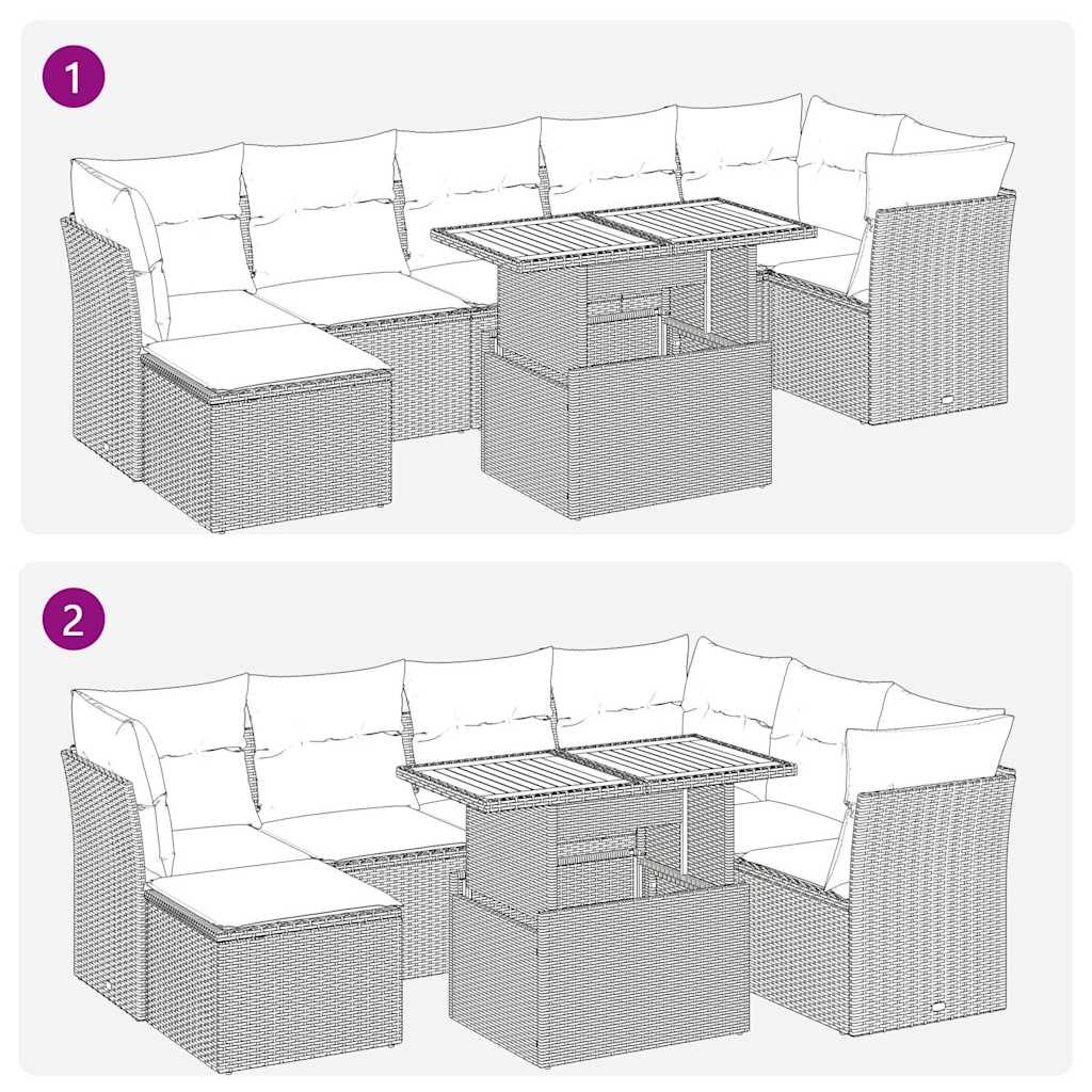 8 pcs conjunto de sofás p/ jardim com almofadões vime PE bege