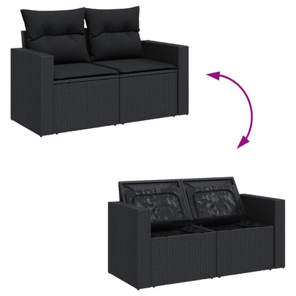 7 pcs conjunto de sofás p/ jardim c/ almofadões vime PE preto