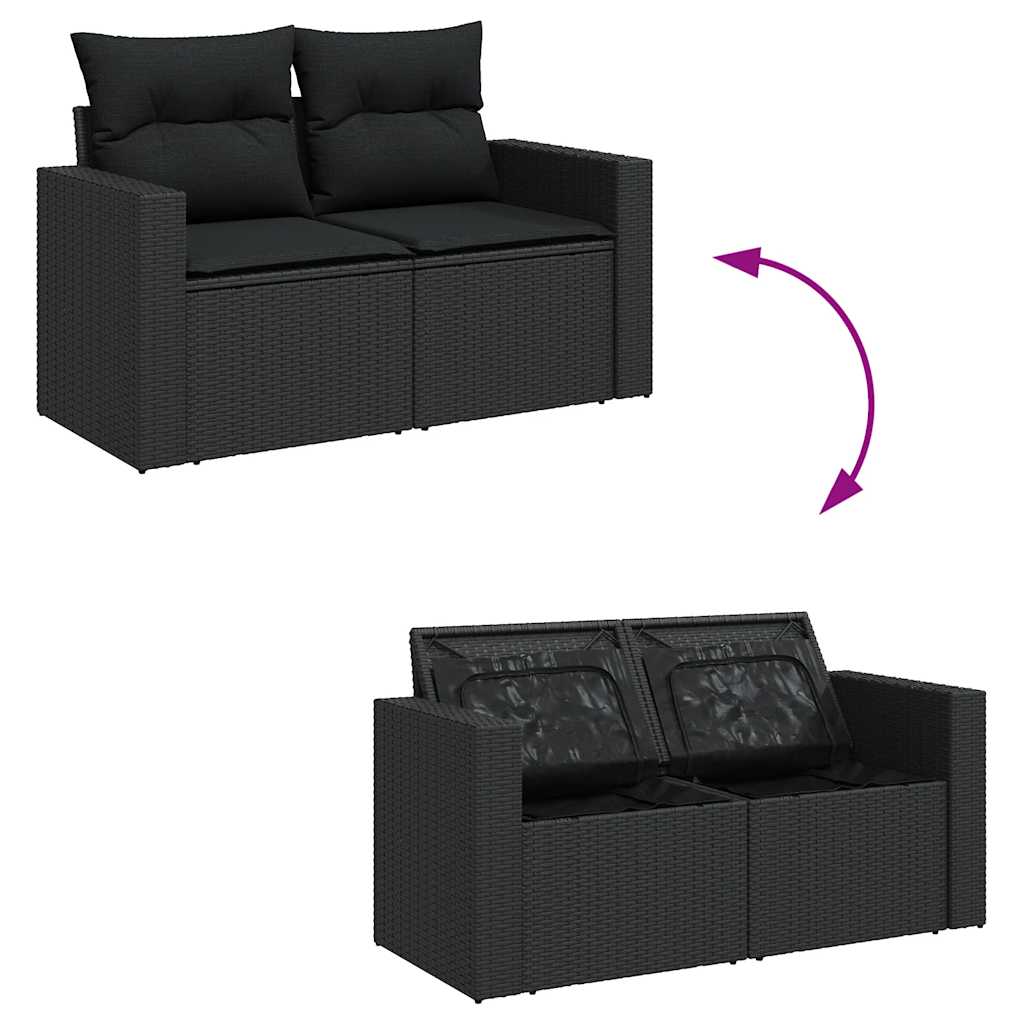 5 pcs conjunto sofás de jardim com almofadões vime PE preto