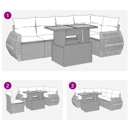 6 pcs conjunto sofás de jardim com almofadões vime cinzento